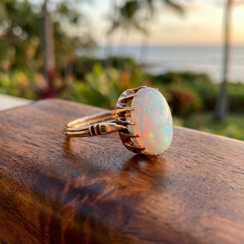 Vintage 14K Basket Mounted High-Fire Australian Opal