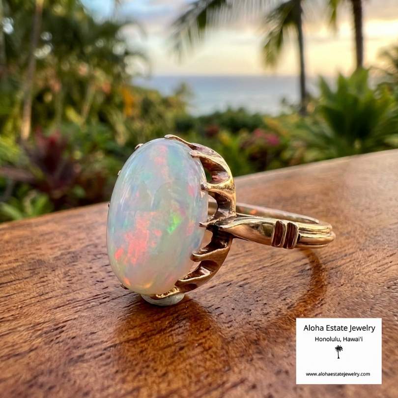 Vintage 14K Basket Mounted High-Fire Australian Opal