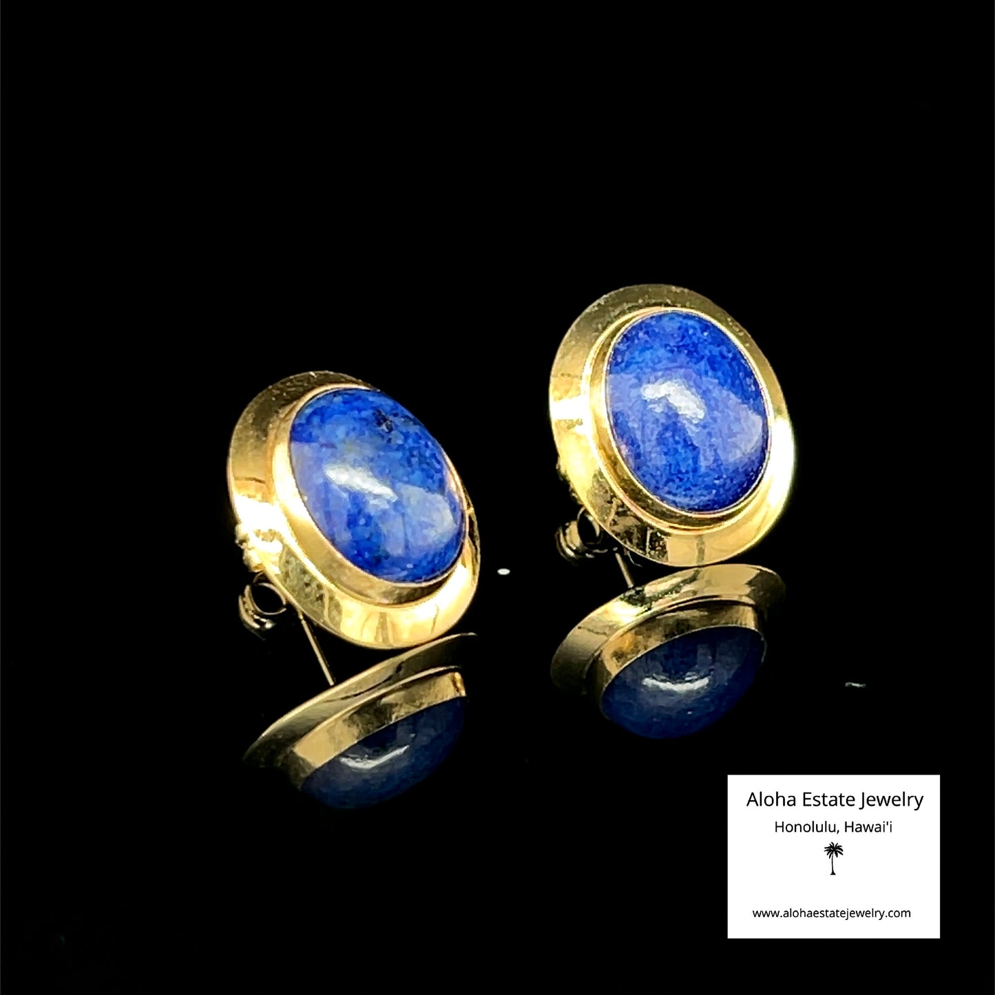 Estate Lapis Earrings in 14K Yellow Gold Frames