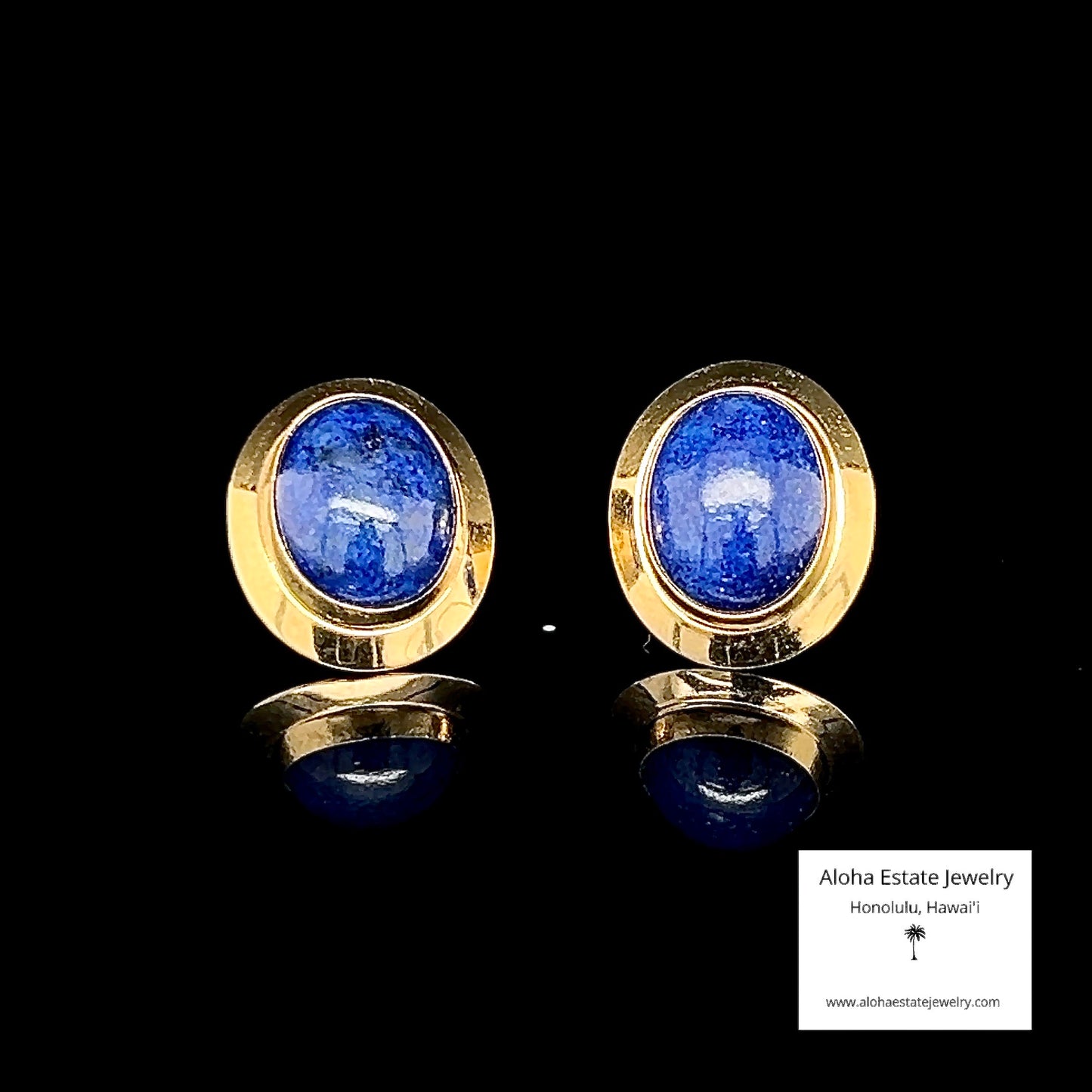 Estate Lapis Earrings in 14K Yellow Gold Frames