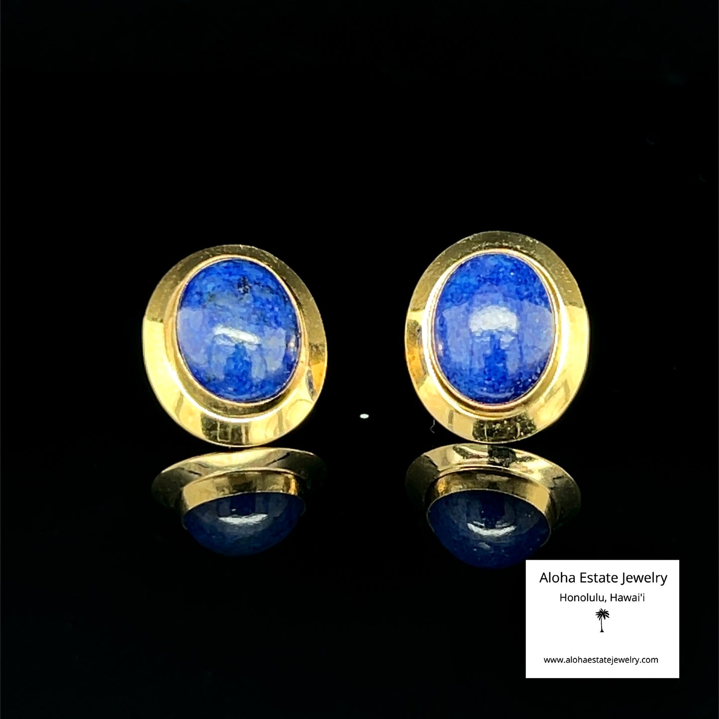 Estate Lapis Earrings in 14K Yellow Gold Frames