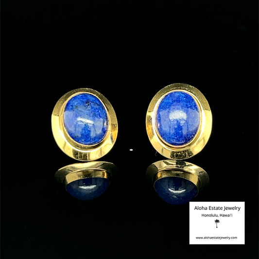 Estate Lapis Earrings in 14K Yellow Gold Frames