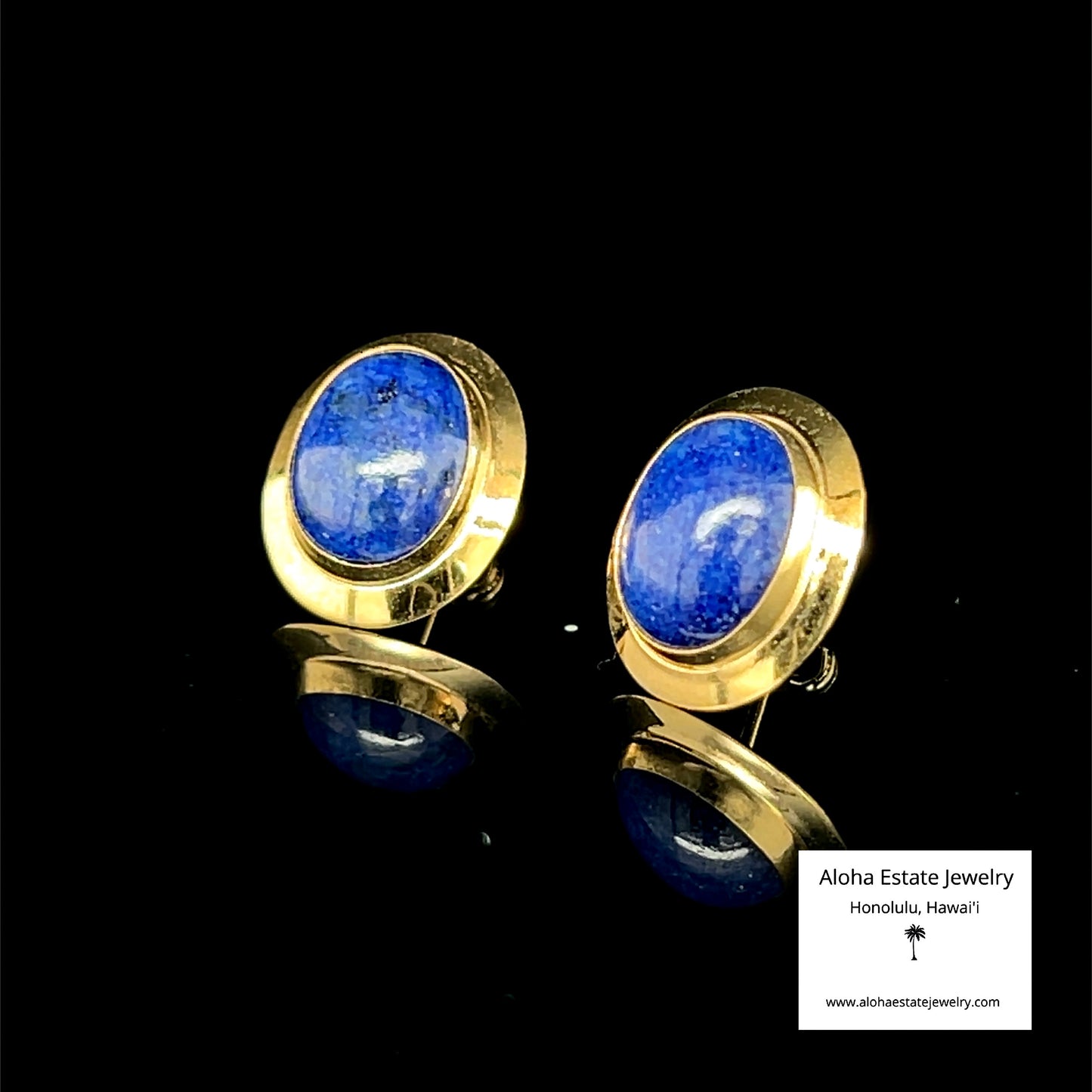 Estate Lapis Earrings in 14K Yellow Gold Frames