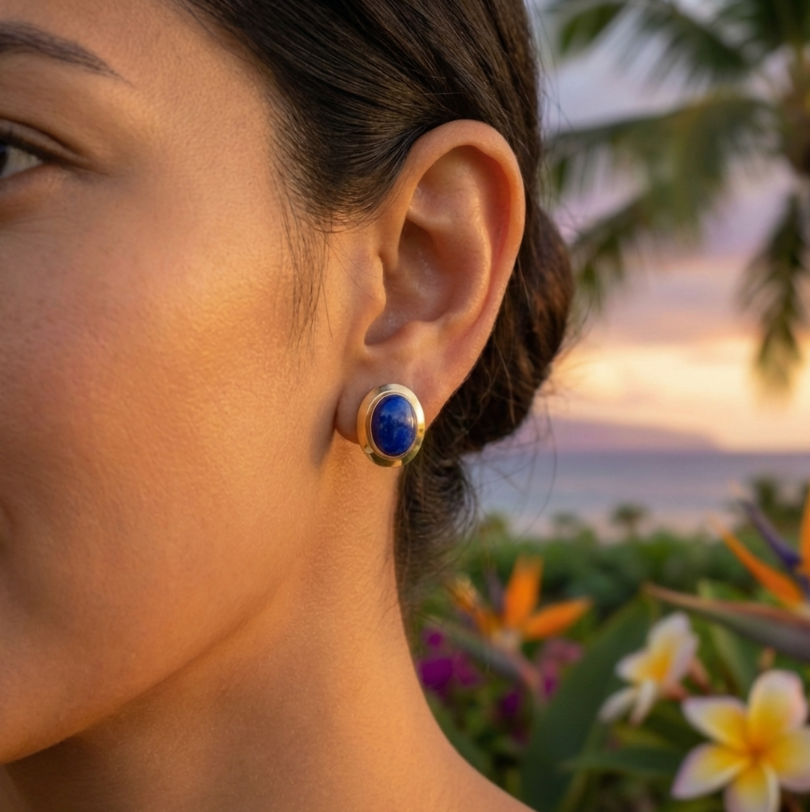 Estate Lapis Earrings in 14K Yellow Gold Frames