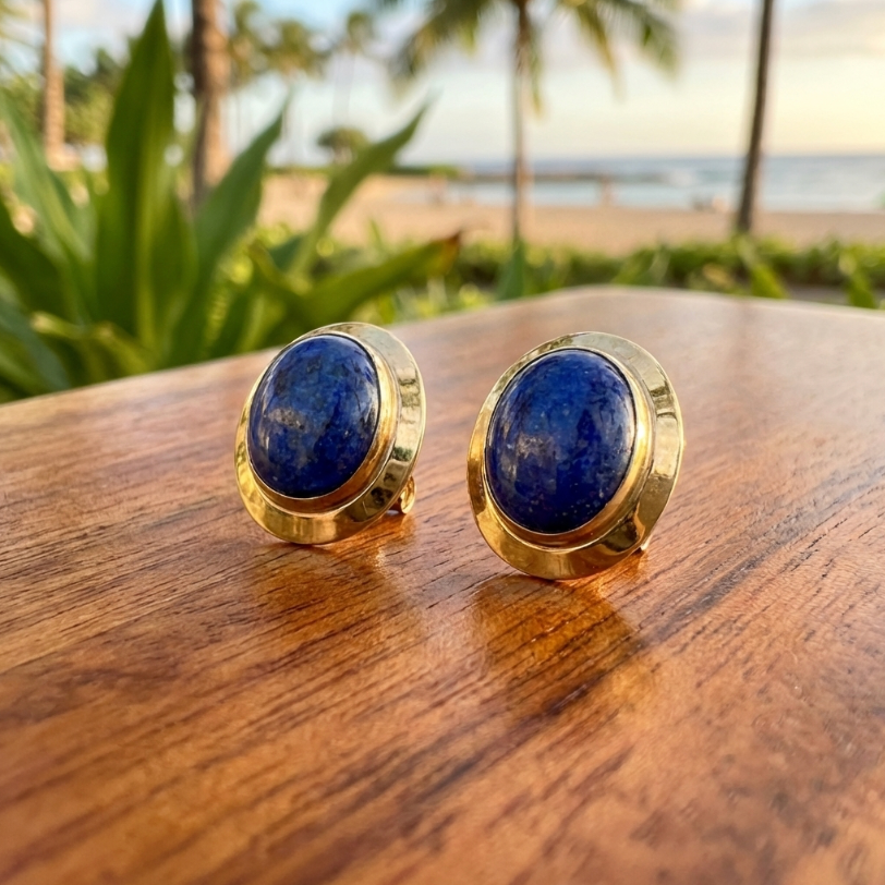 Estate Lapis Earrings in 14K Yellow Gold Frames