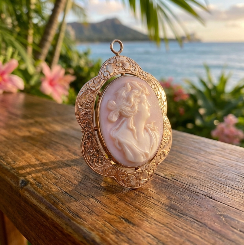 Antique Italian Hand Carved Cameo in Hand-Etched Frame