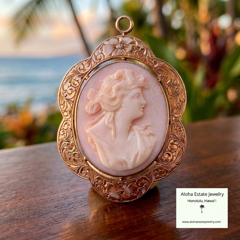 Antique Italian Hand Carved Cameo in Hand-Etched Frame