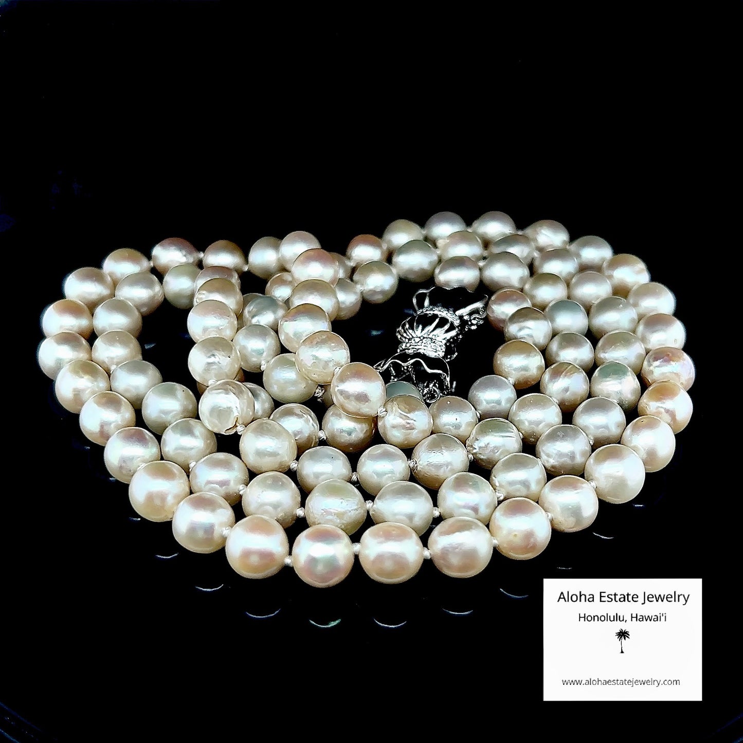 Vintage Double Strand Akoya Pearls w/14K and Diamond Bowtie Clasp