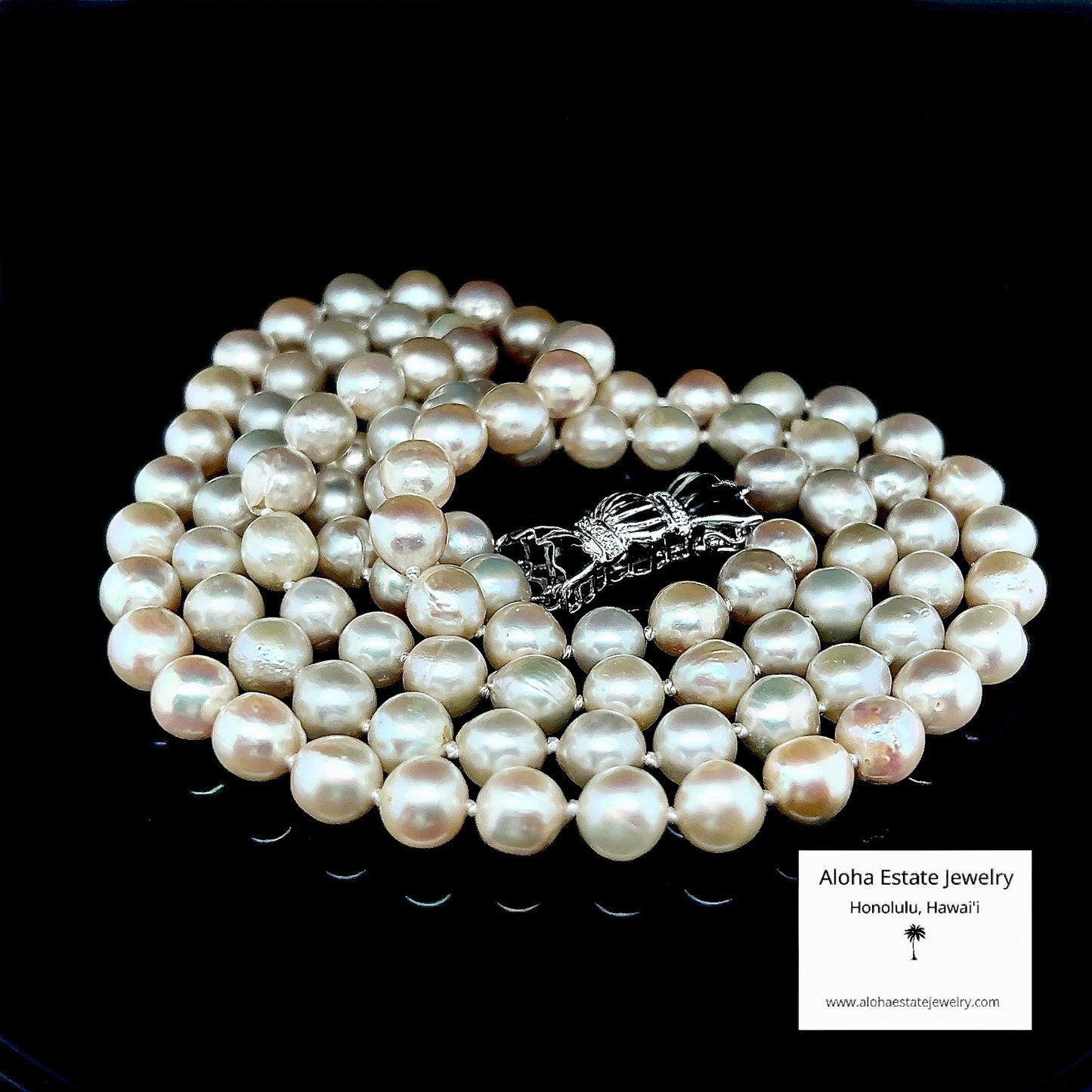 Vintage Double Strand Akoya Pearls w/14K and Diamond Bowtie Clasp