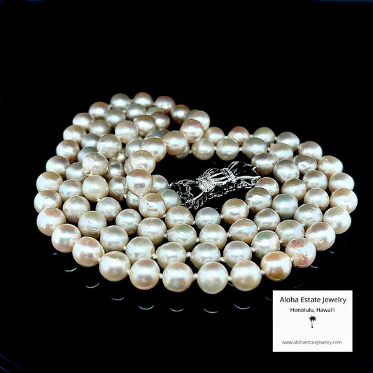 Vintage Double Strand Akoya Pearls w/14K and Diamond Bowtie Clasp