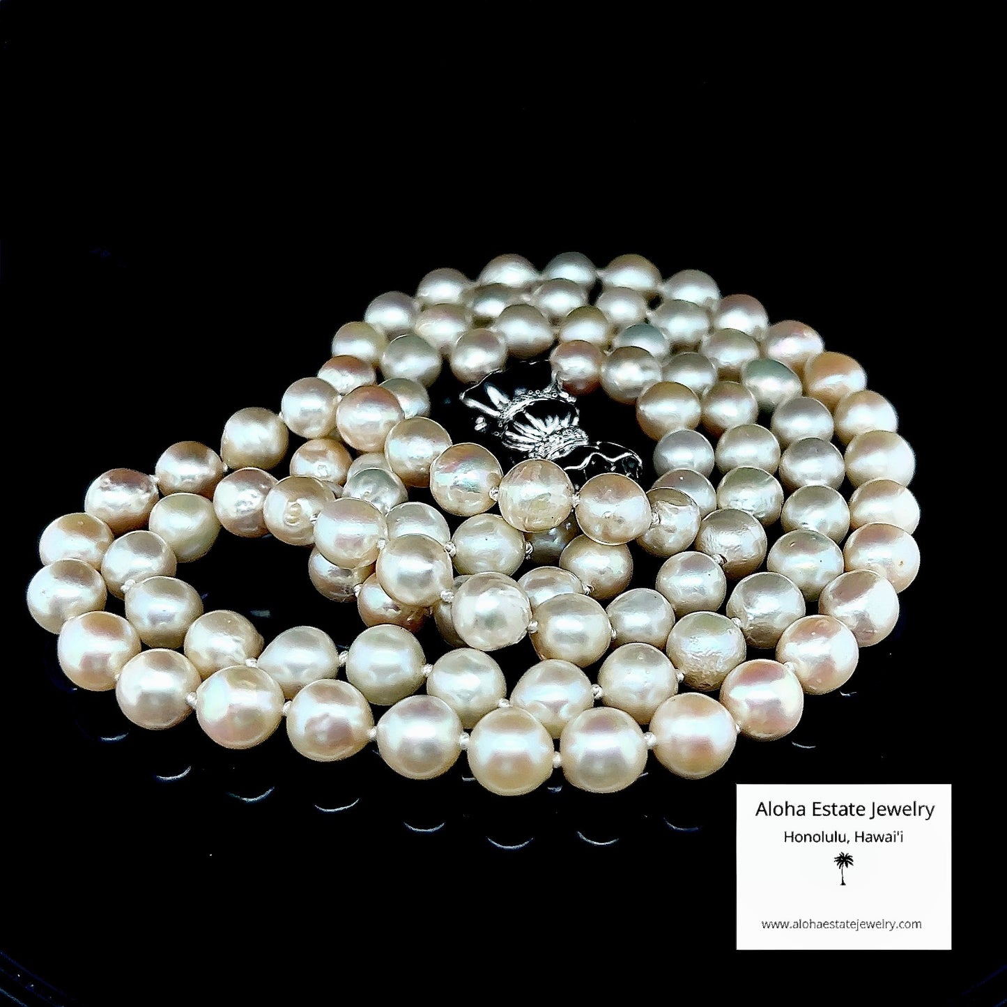 Vintage Double Strand Akoya Pearls w/14K and Diamond Bowtie Clasp