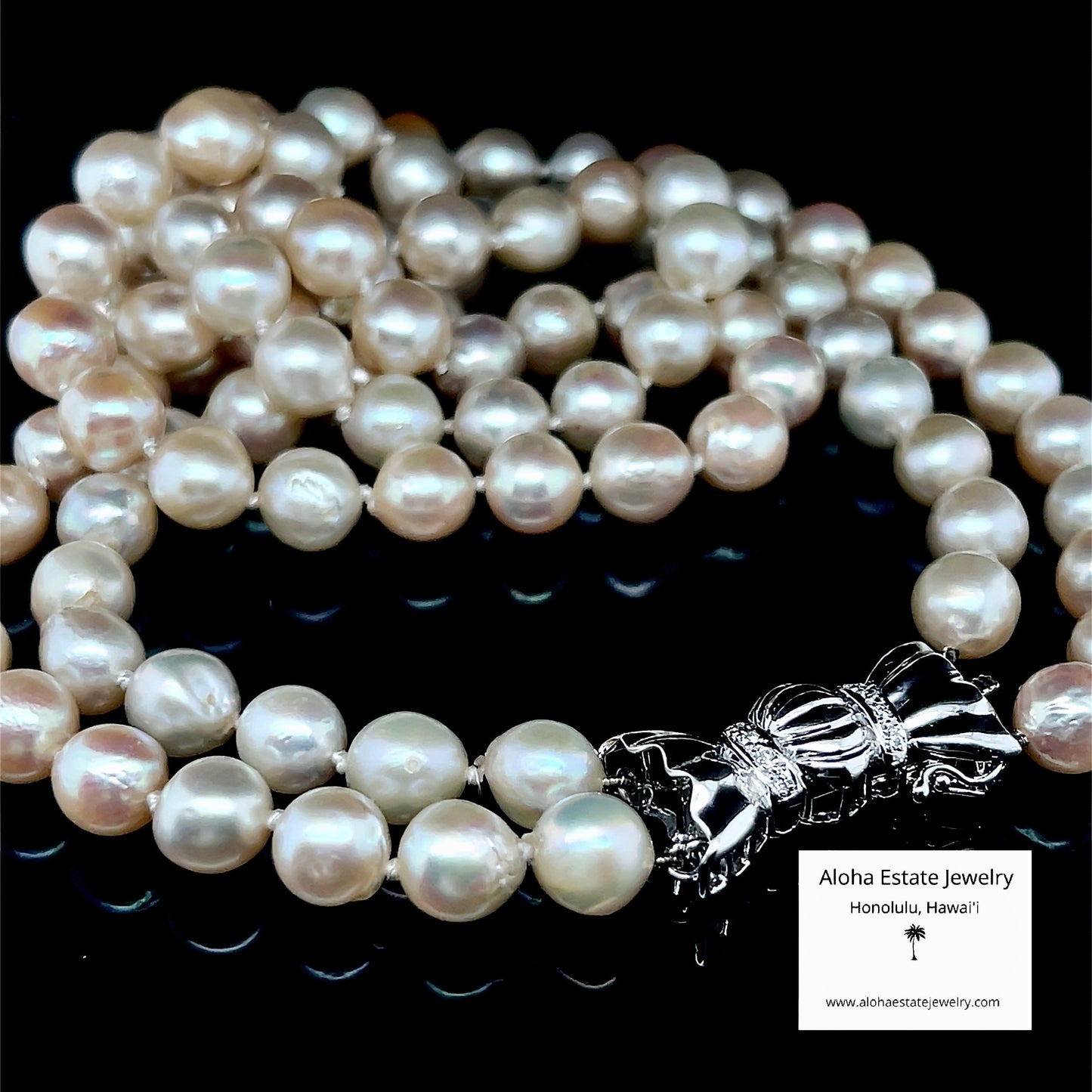 Vintage Double Strand Akoya Pearls w/14K and Diamond Bowtie Clasp