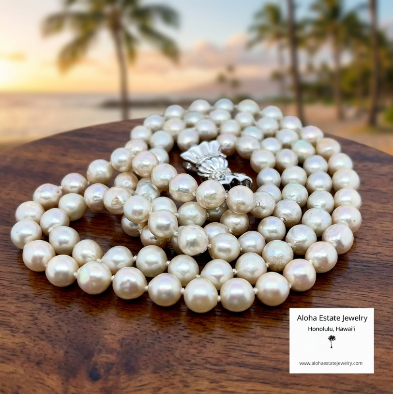 Vintage Double Strand Akoya Pearls w/14K and Diamond Bowtie Clasp