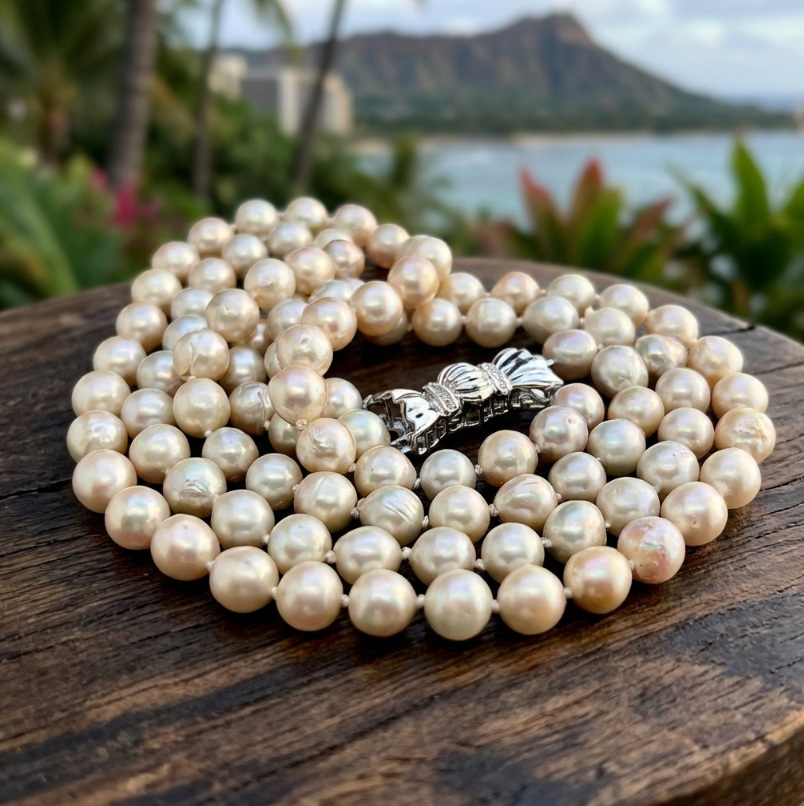 Vintage Double Strand Akoya Pearls w/14K and Diamond Bowtie Clasp
