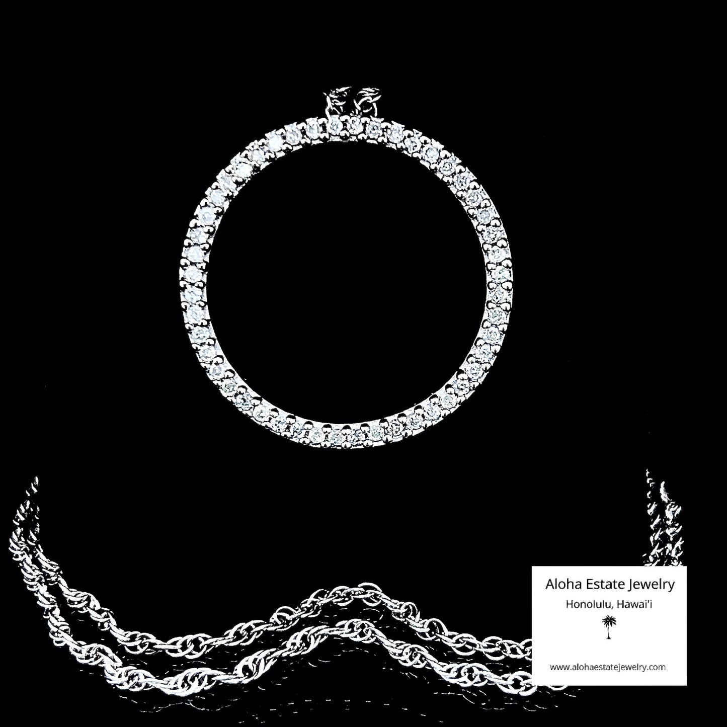 Vintage Diamond Circle Pendant in White Gold