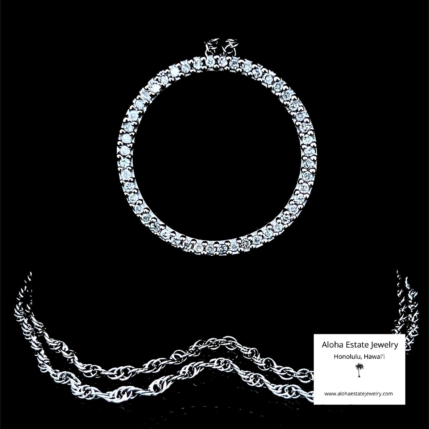 Vintage Diamond Circle Pendant in White Gold