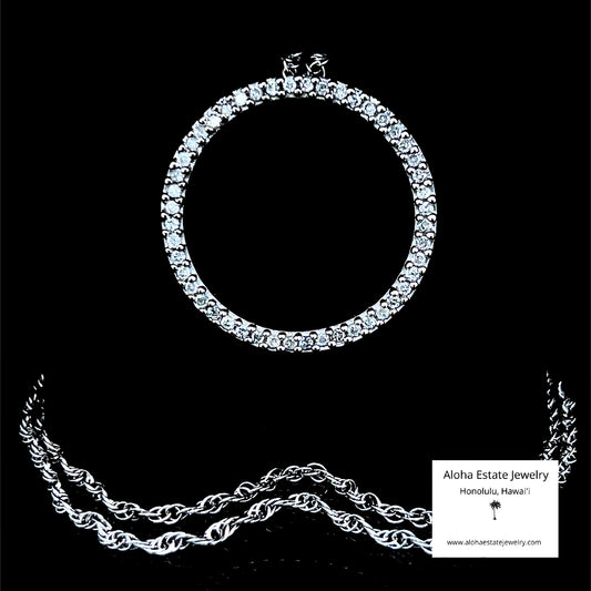 Vintage Diamond Circle Pendant in White Gold