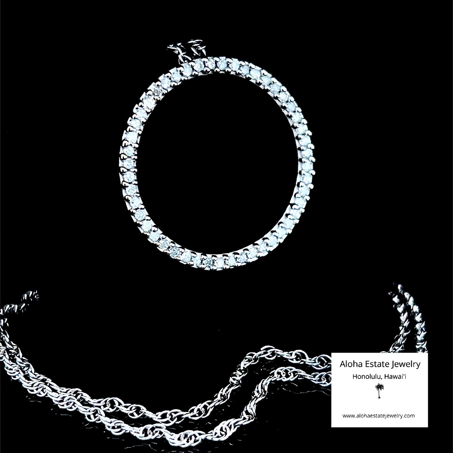 Vintage Diamond Circle Pendant in White Gold