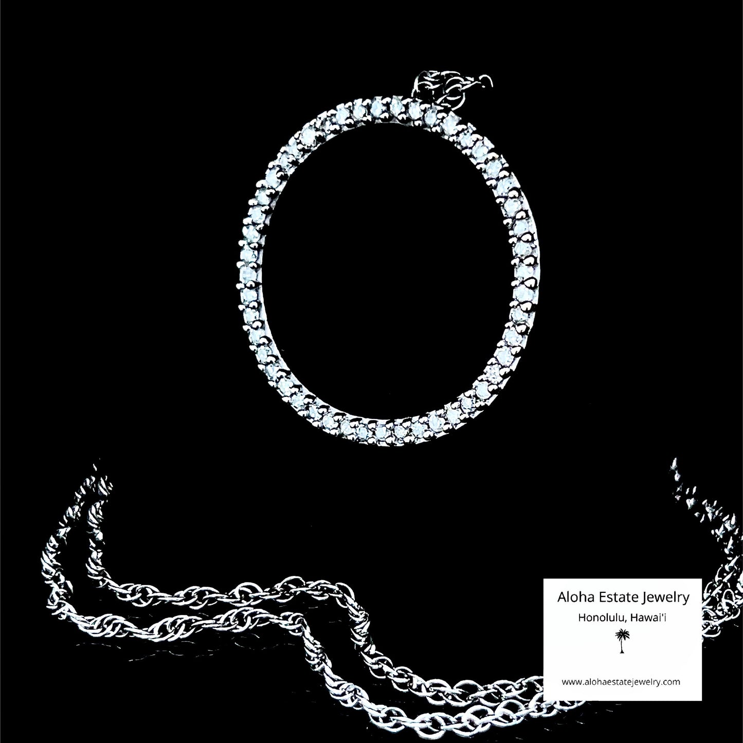 Vintage Diamond Circle Pendant in White Gold