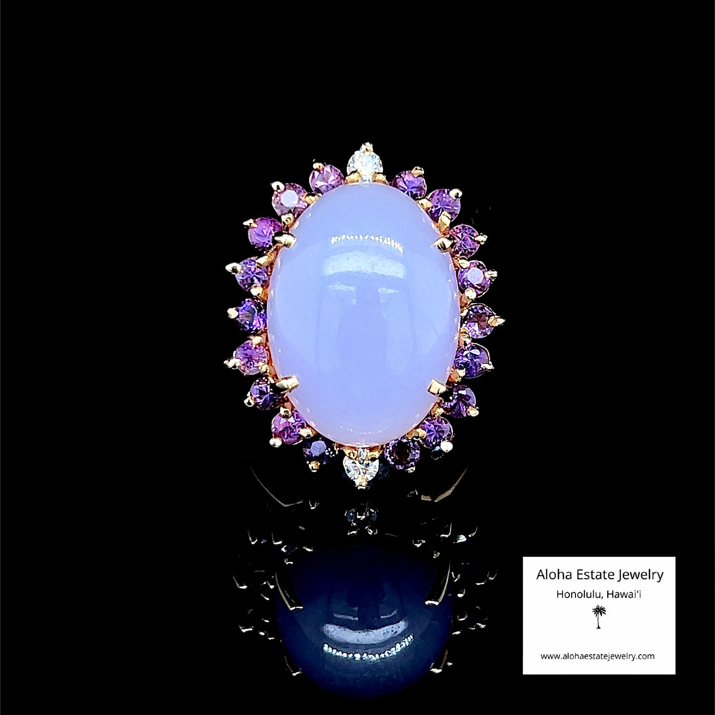 Vintage 14K Lavender Jadeite Ring With Amethyst and Diamond