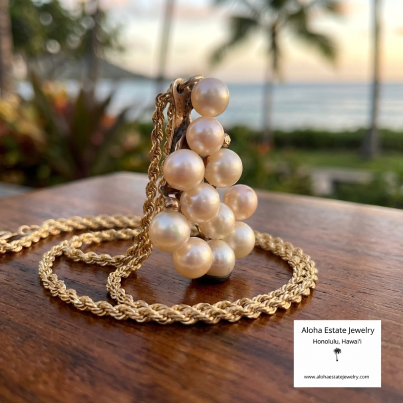 Vintage Akoya Pearls Pendant in 14K Setting