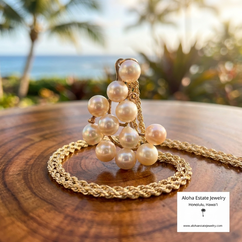 Vintage Akoya Pearls Pendant in 14K Setting