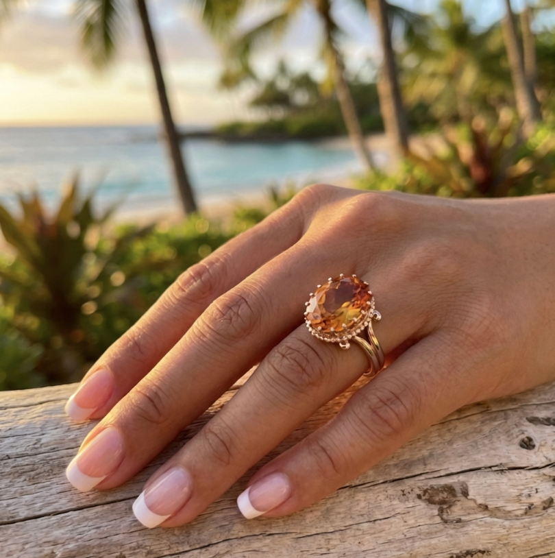 Vintage Oval Cut Sunset Citrine in 14k Setting