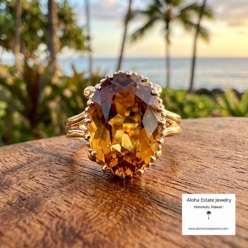 Vintage Oval Cut Sunset Citrine in 14k Setting
