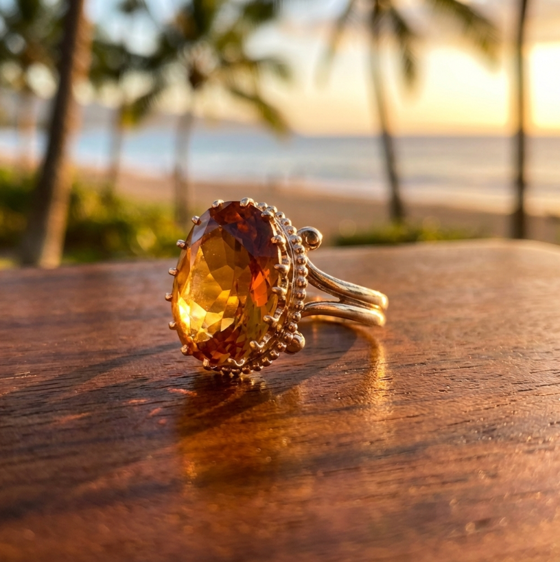 Vintage Oval Cut Sunset Citrine in 14k Setting
