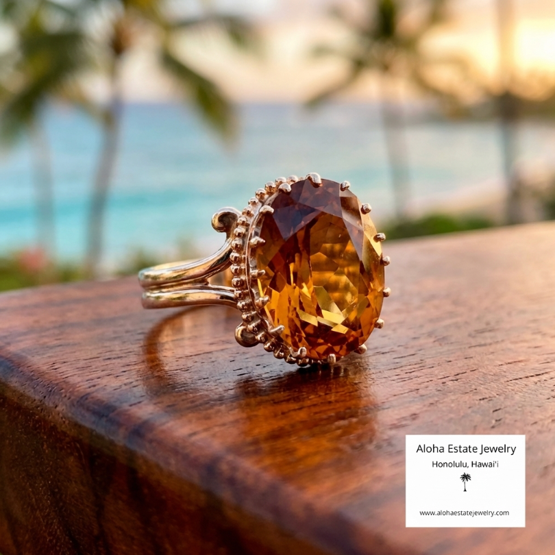 Vintage Oval Cut Sunset Citrine in 14k Setting