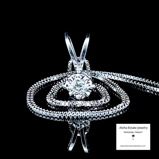 Vintage Diamond Solitaire Pendant in 14K White Gold