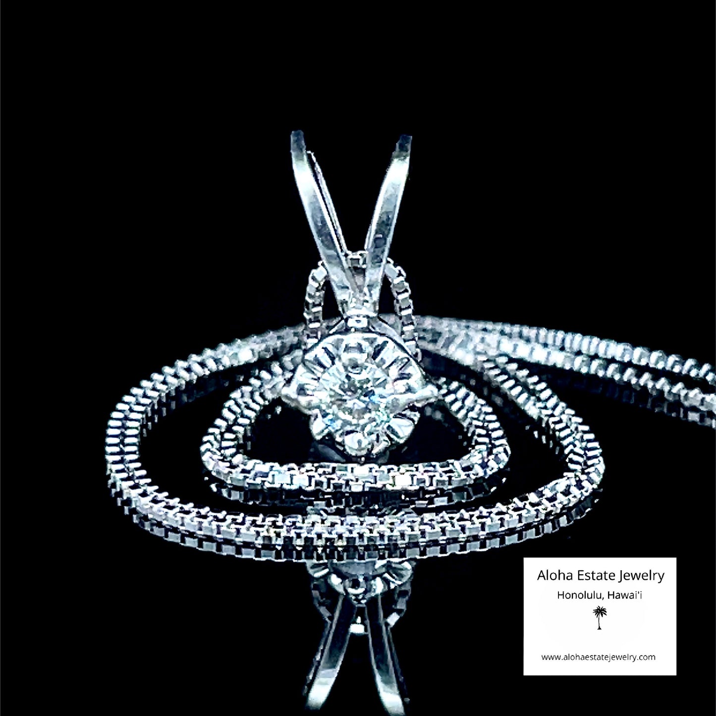 Vintage Diamond Solitaire Pendant in 14K White Gold