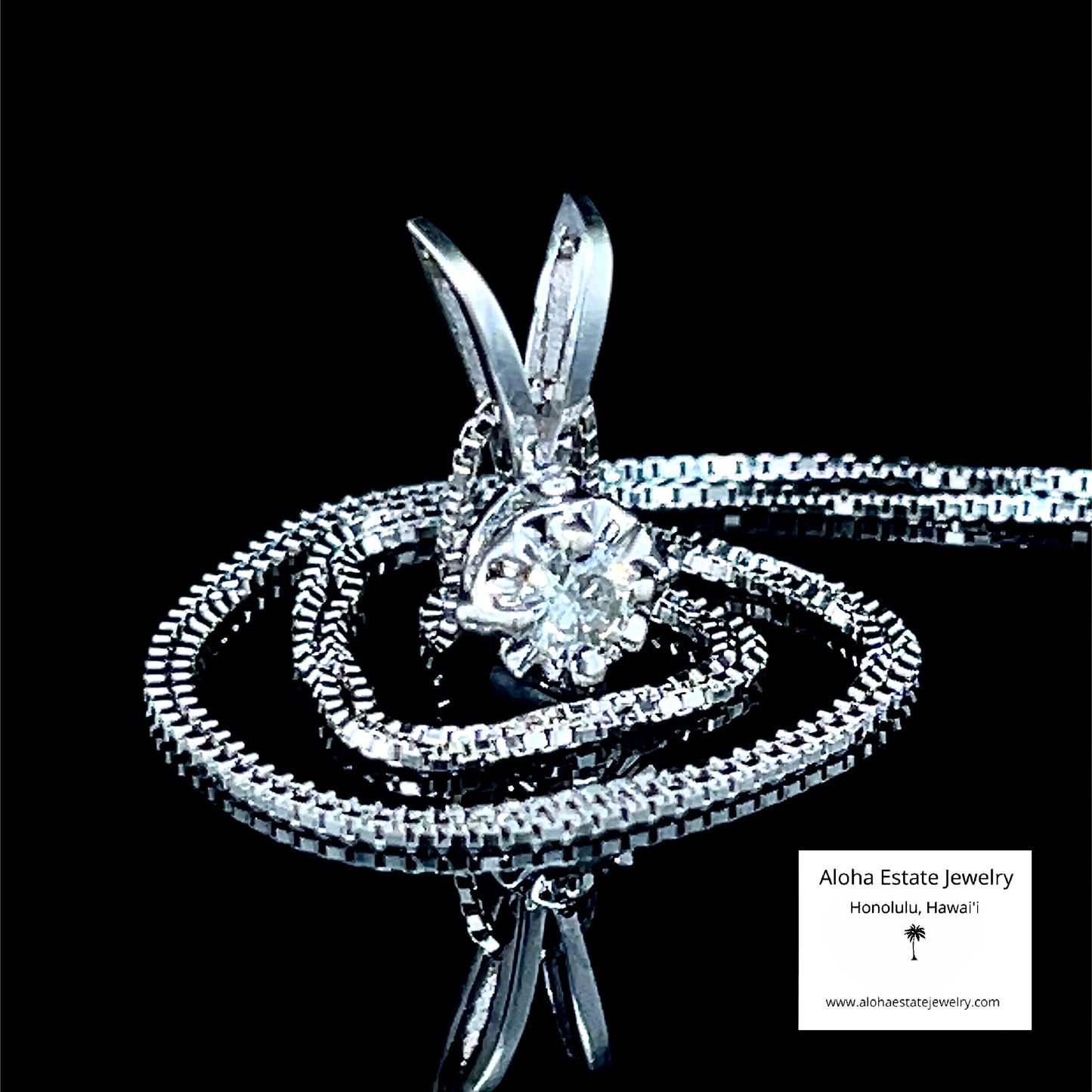 Vintage Diamond Solitaire Pendant in 14K White Gold