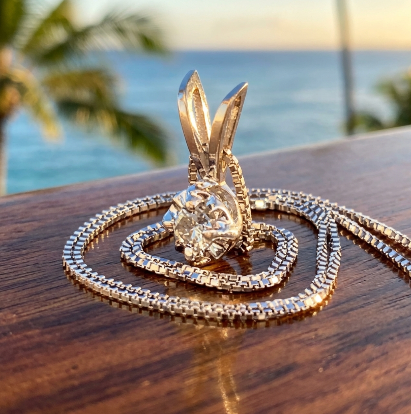 Vintage Diamond Solitaire Pendant in 14K White Gold