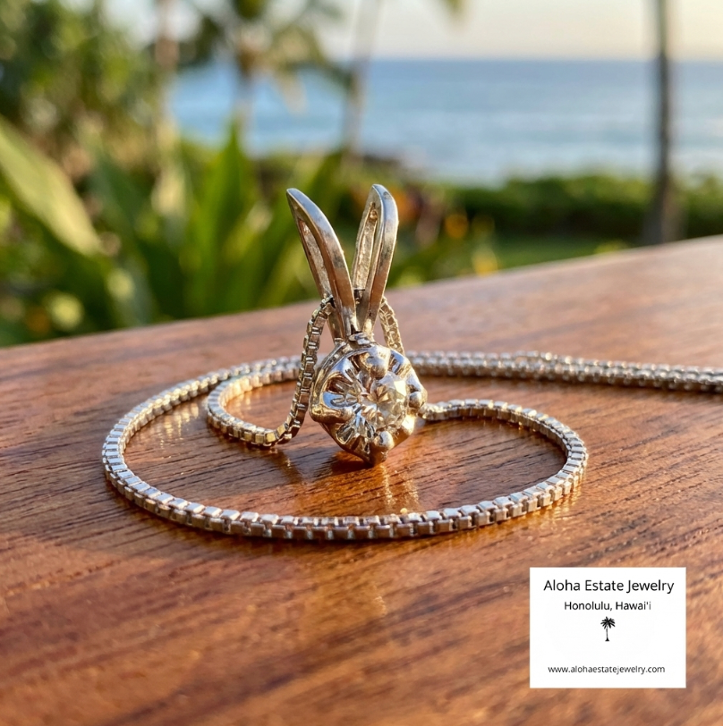 Vintage Diamond Solitaire Pendant in 14K White Gold