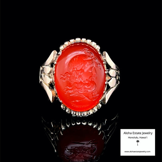 Antique Carved Carnelian Intaglio Poseidon / Neptune Ring