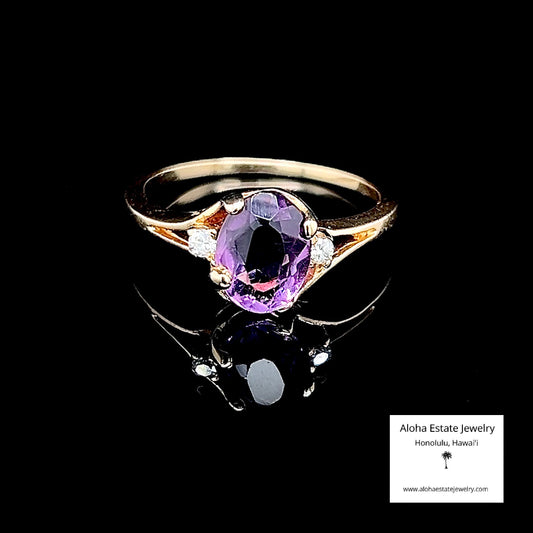Vintage 14K Amethyst Ring with Diamond Accents