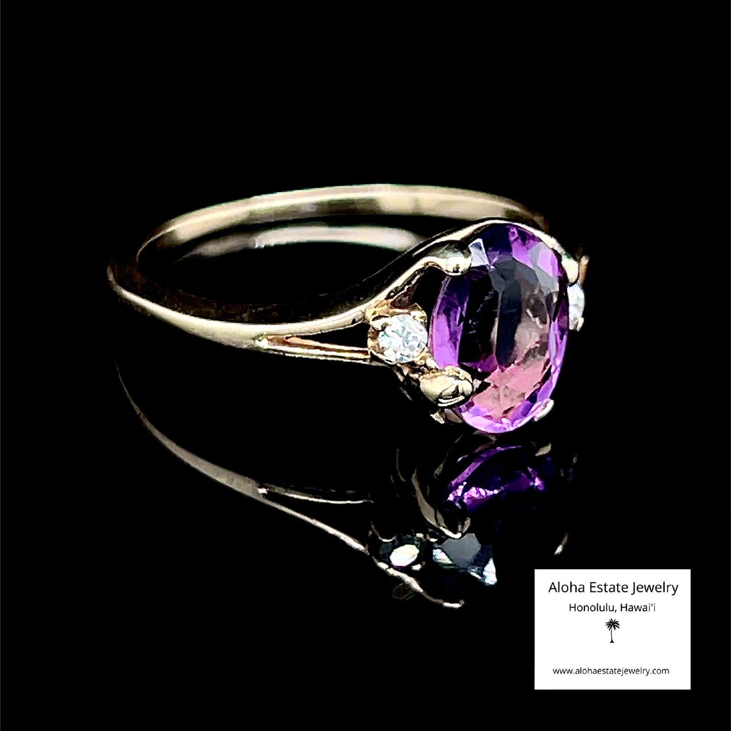 Vintage 14K Amethyst Ring with Diamond Accents