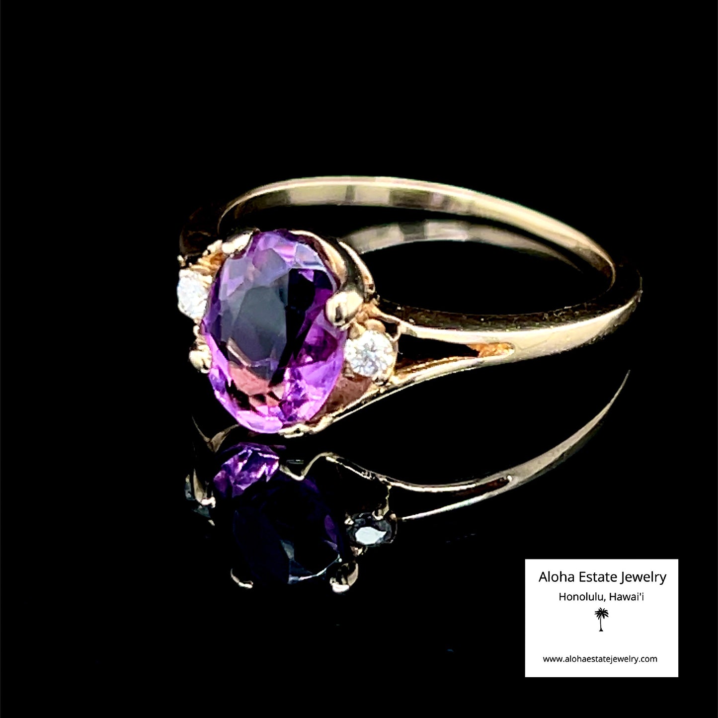 Vintage 14K Amethyst Ring with Diamond Accents
