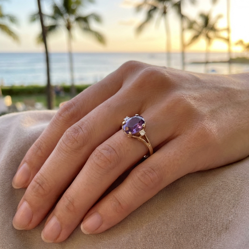 Vintage 14K Amethyst Ring with Diamond Accents