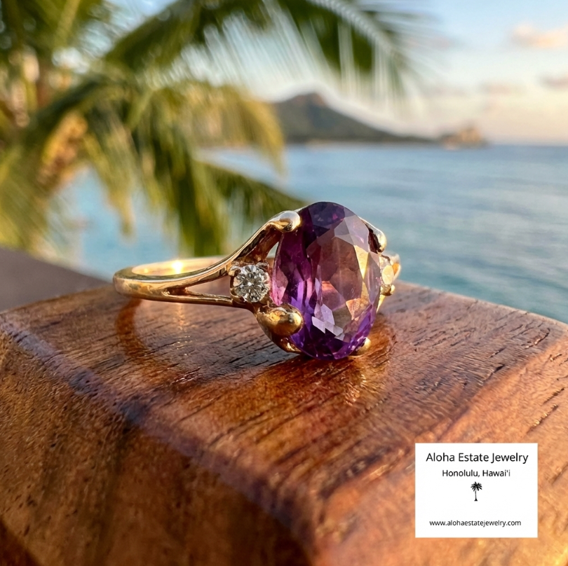 Vintage 14K Amethyst Ring with Diamond Accents