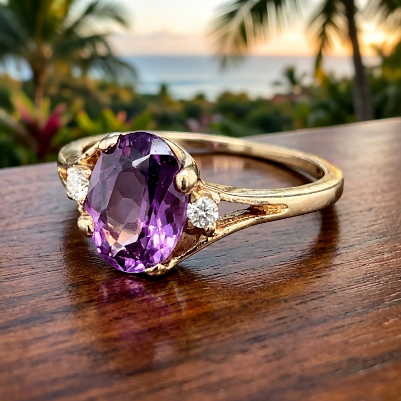 Vintage 14K Amethyst Ring with Diamond Accents