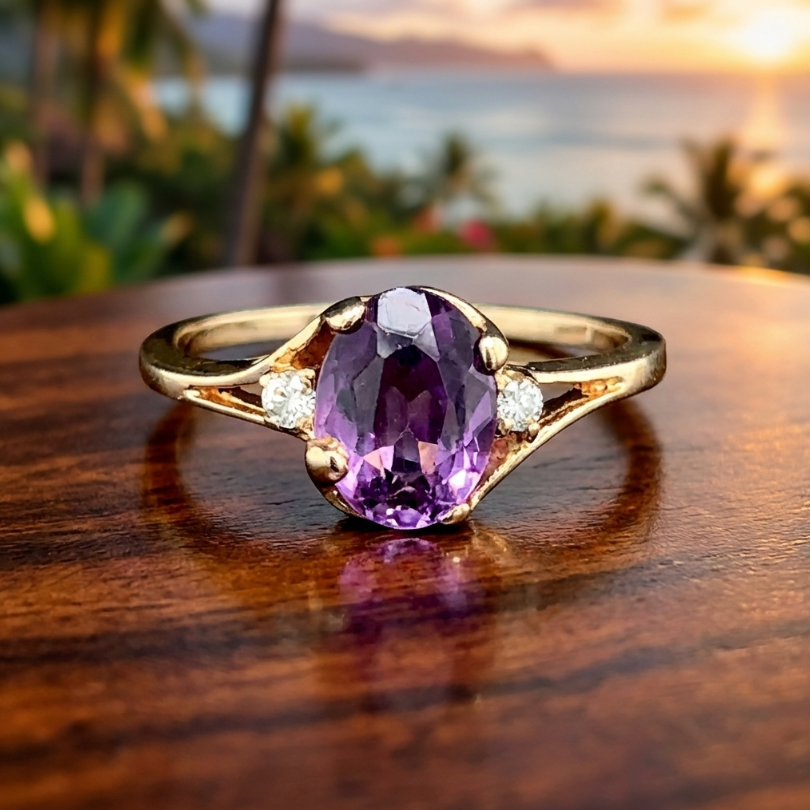 Vintage 14K Amethyst Ring with Diamond Accents