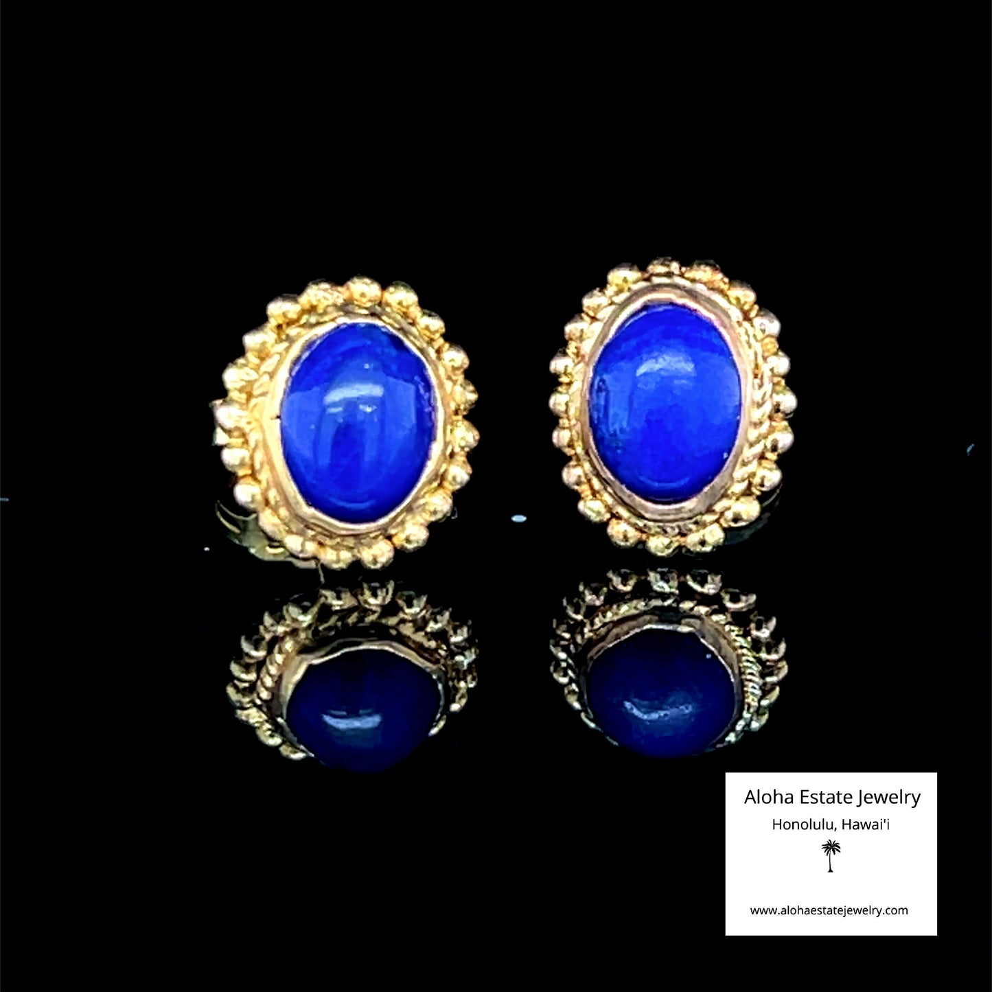 Lovely 14K Lapis Lazuli Cabochon Earrings