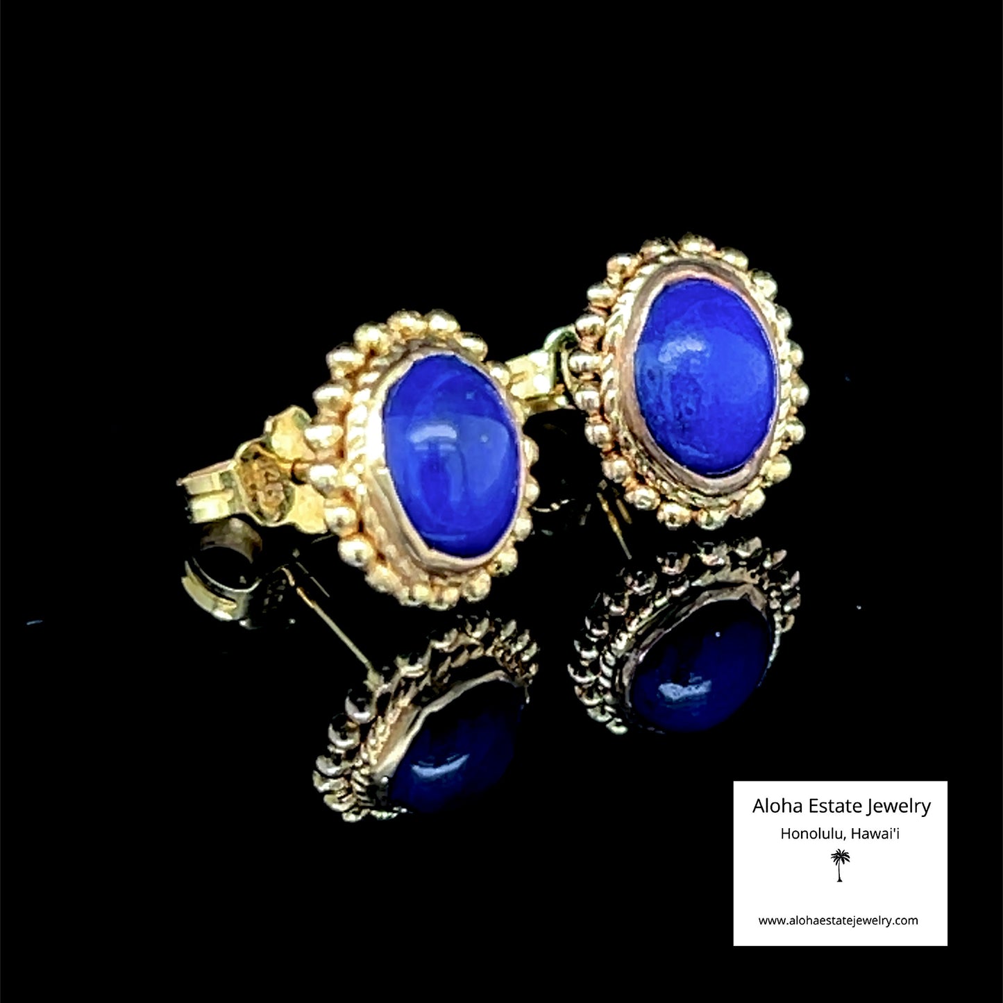 Lovely 14K Lapis Lazuli Cabochon Earrings