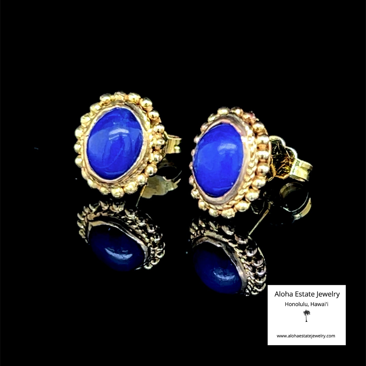 Lovely 14K Lapis Lazuli Cabochon Earrings