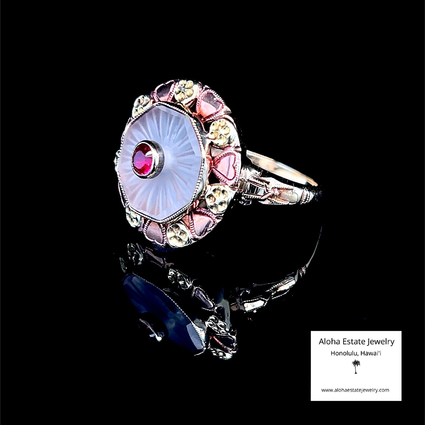 Antique Edwardian-Revival Rock Crystal and Ruby Ring