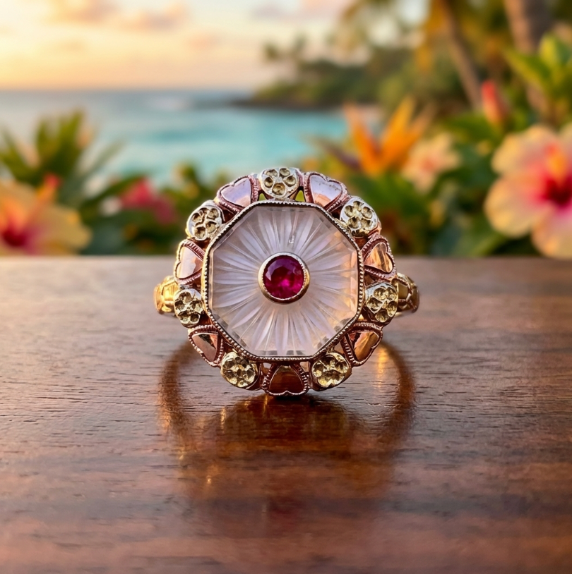 Antique Edwardian-Revival Rock Crystal and Ruby Ring