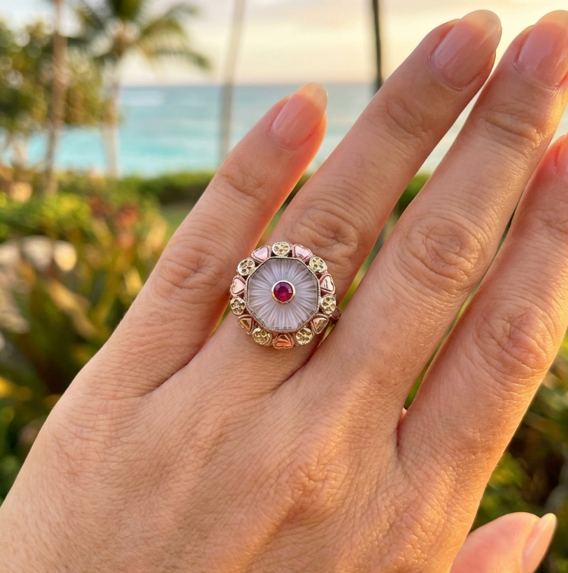 Antique Edwardian-Revival Rock Crystal and Ruby Ring