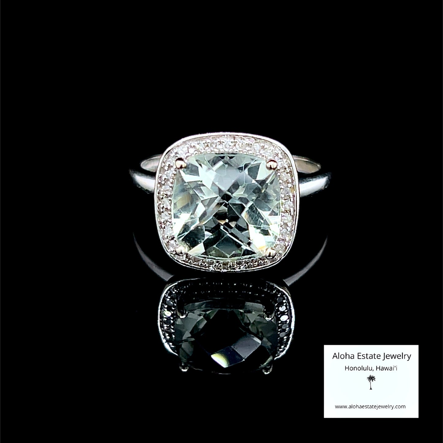 Estate Prasiolite Solitaire Ring in 14K White Gold Setting